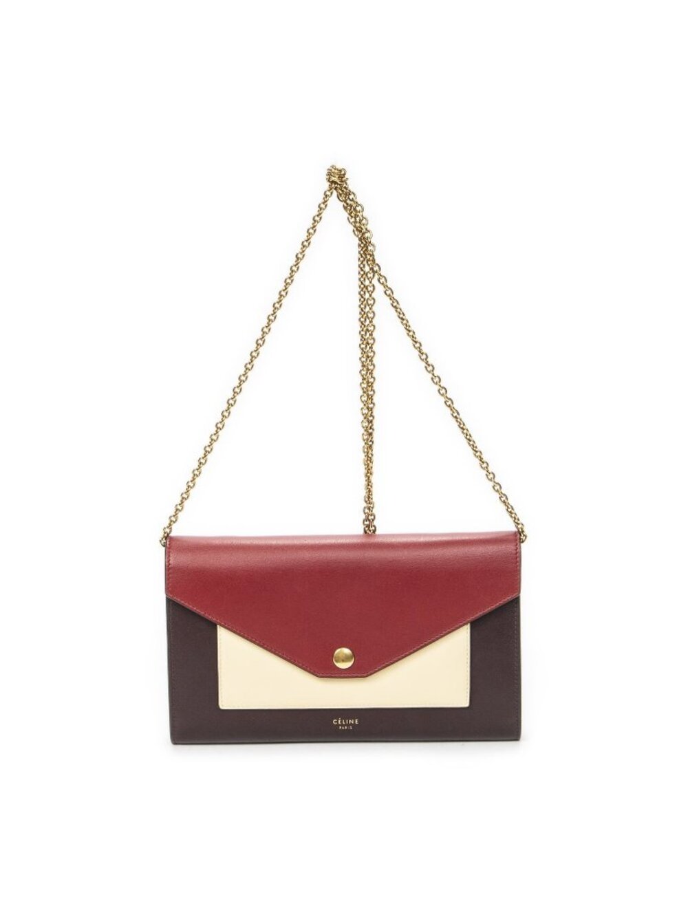 Celine Envelope Chain Wallet Burgundy Red Ivory Calfskin Leather - Picture 1 of 10